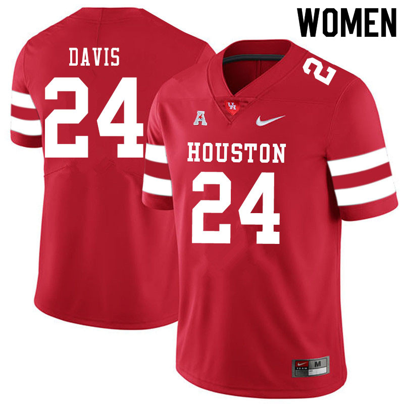 Women #24 Jaylen Davis Houston Cougars College Football Jerseys Sale-Red - Click Image to Close